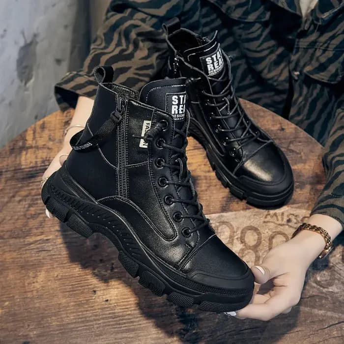 Chaussures de printemps et d'automne en cuir véritable pour femmes, bottines à semelle épaisse, bott