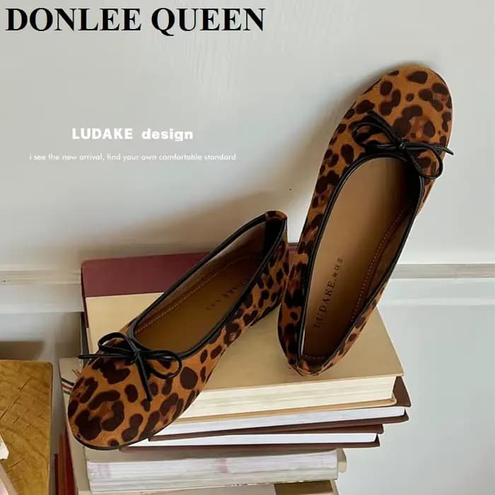 2025 mode léopard chaussures plates femmes ballerine plate mocassins sans lacet mocassins doux bout