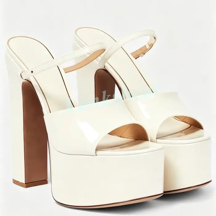 Sandales mules à plateforme et talon carré épais pour femme en cuir verni, bout ouvert, style chic p