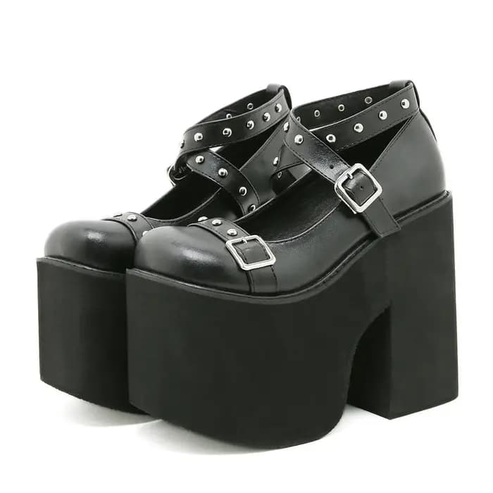 Gdgydh Style Punk noir Rivet boucle talons hauts chaussures pour femmes à la mode gothique imperméable plate-forme chaus
