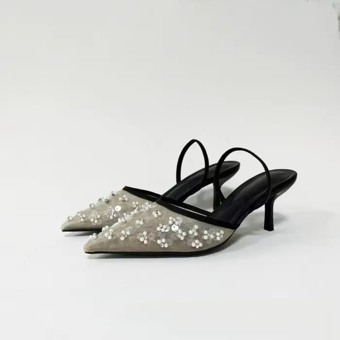 Année Anniversaire Embelli Sandales à talons hauts à bout pointu avec tige en maille respirante à lacets pour vêtements