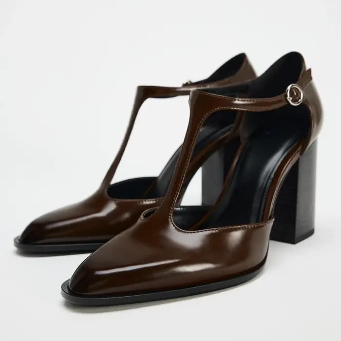 Escarpins à lanières en Faux cuir marron pour femmes