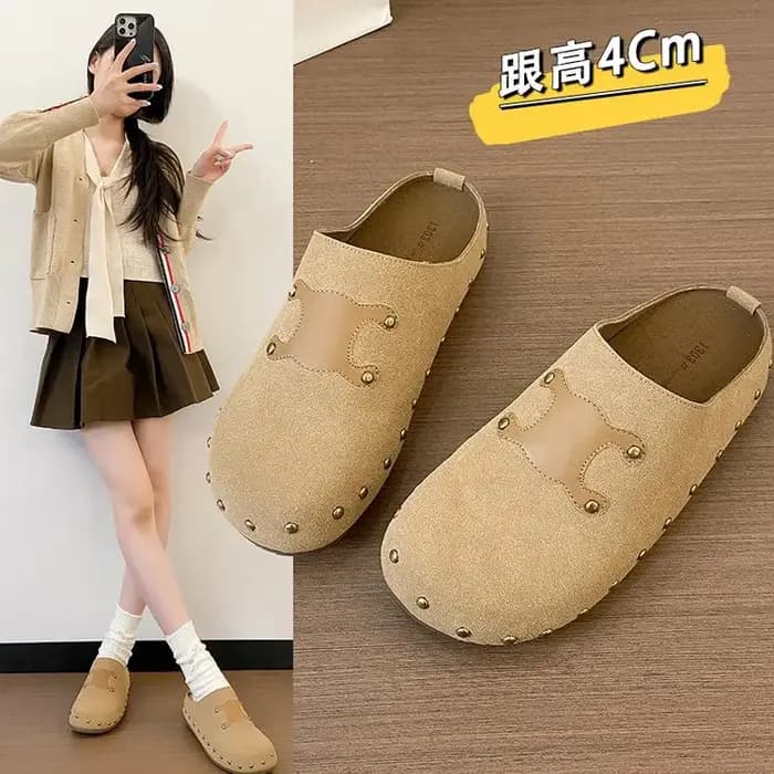 Pantoufles Birken plates en Faux daim pour femmes, Mules Vintage à bout fermé, chaussures d'extérieur à semelle souple en liège, automne