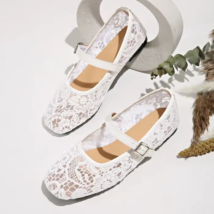Chaussures Mary Jane en dentelle tendance pour femmes, ballerines décontractées confortables, sandal