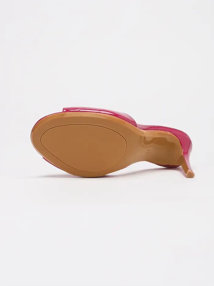 Sandales mules à talon aiguille en cuir PU verni brillant pour femme, à bout ouvert, à enfiler, pour soirée