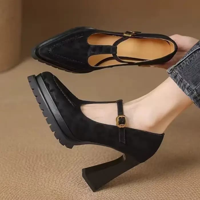 Chaussures simples à talons hauts, nouvelles chaussures à bout pointu en daim avec sangle antidérapante, plateforme antidérapante à talons bloc