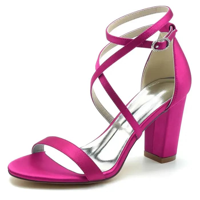 Sandales à talons en Satin pour femmes, chaussures de mariée, bout ouvert, sangle croisée, boucle, soirée, bal