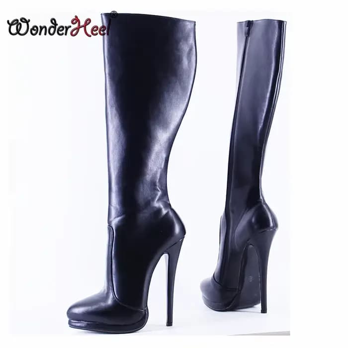 Bottes à talon aiguille Wonderheel de 16 cm, talon extrêmement haut, cuir mat épais, sexy, pour filles, plateforme, hauteur genou, en stock