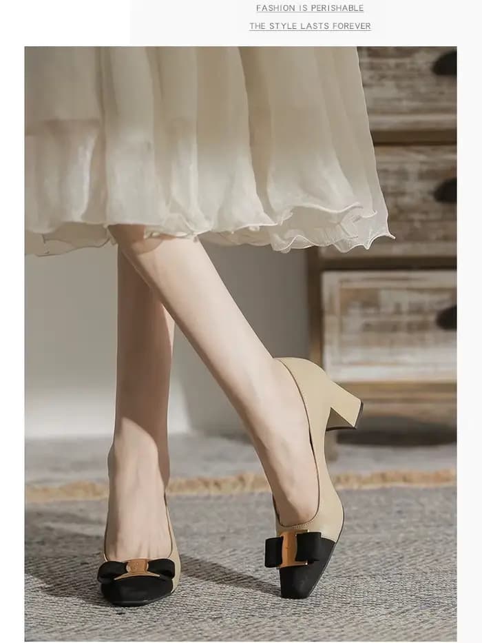 Escarpins à talon haut et bout carré 2026 pour femme, chaussures de bureau avec boucle métallique, c