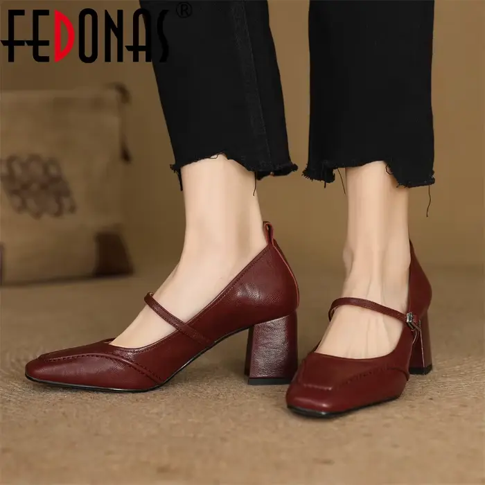 FEDONAS-Chaussures à Talons Hauts en Cuir group pour Femme, Escarpins à Essence Mary, Bouche Peu Pro